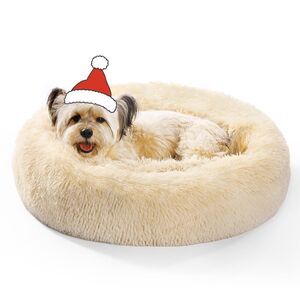 OYANTEN‎ Small Dog Bed Bed Round Soft Fluffy Warm and Cozy 30 x30 in, Champagne)